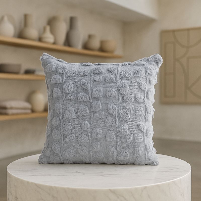 ARMONIA - Funda cojín decorativa gris floral esponjosa 45x45 sala estar 674