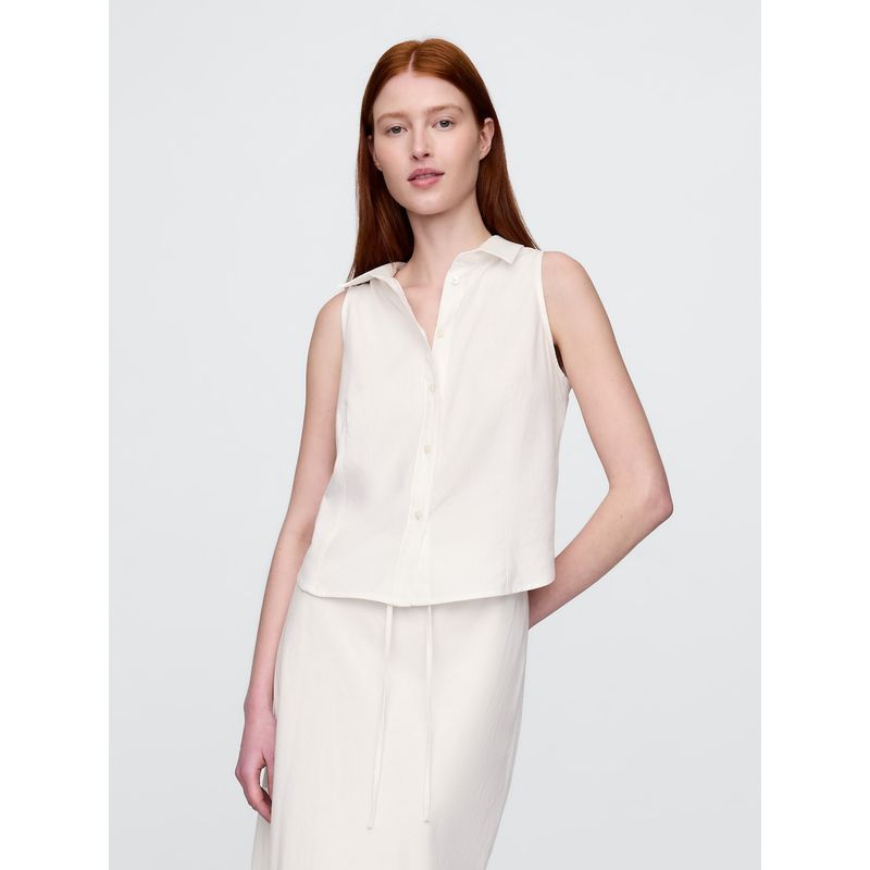 GAP - Blusa Mujer Lino Buttons Sin Mangas Blanco Gap