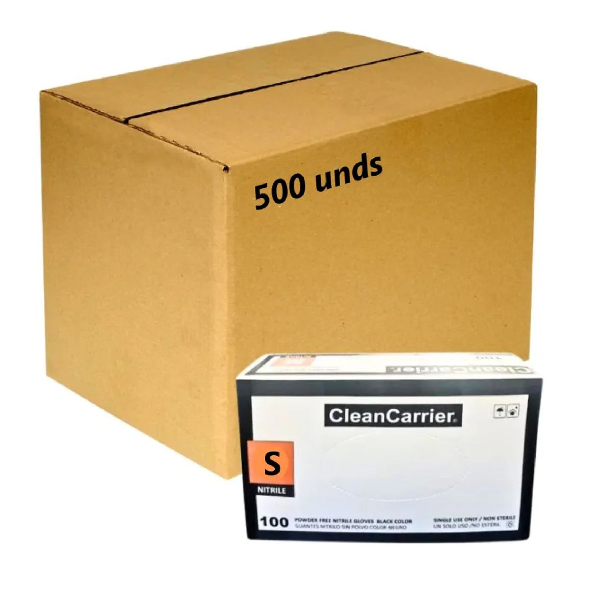 CLEANCARRIER - Guantes Nitrilo Negro S/polvo Talla S Cleancarrier 500 Unid
