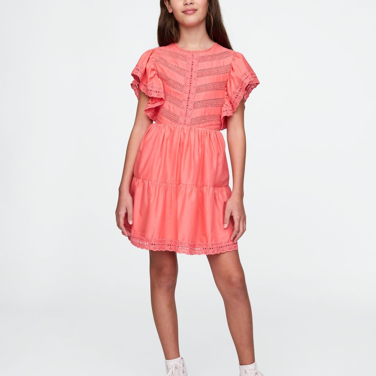 GAP - Vestido Niña Gap Lace Ruffle Naranjo