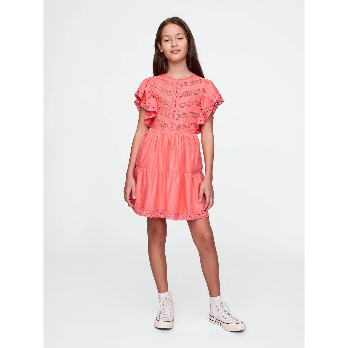 GAP - Vestido Niña Gap Lace Ruffle Naranjo