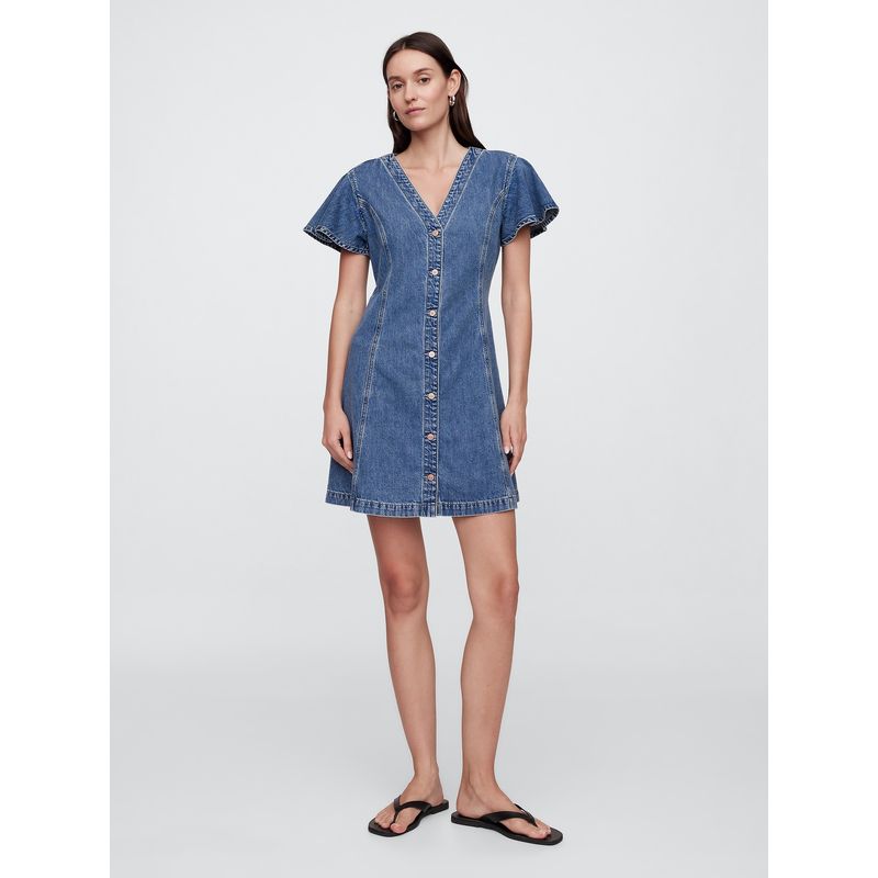 GAP - Vestido Mujer Mini Denim Fit and Flare Azul Gap