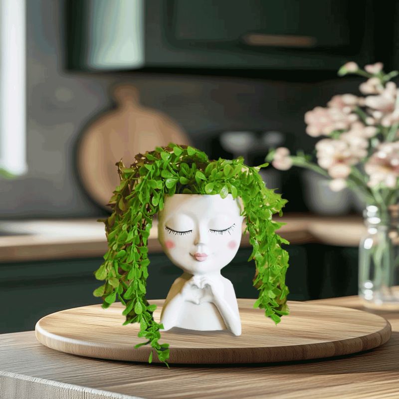 GENERICO - Macetero Diseño Mujer Corazón Decorativo Plástico 20cm Blanco