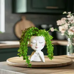 GENERICO - Macetero Diseño Mujer Corazón Decorativo Plástico 20cm Blanco
