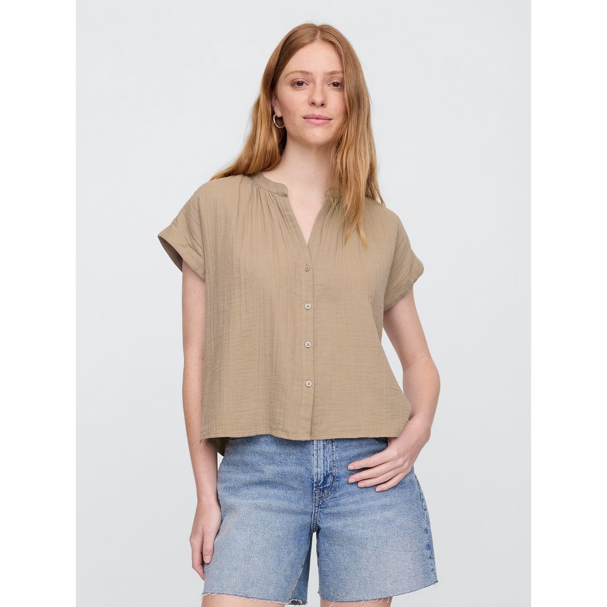 GAP - Blusa Mujer Gauze Manga Corta Beige Gap