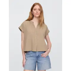 GAP - Blusa Mujer Gauze Manga Corta Beige