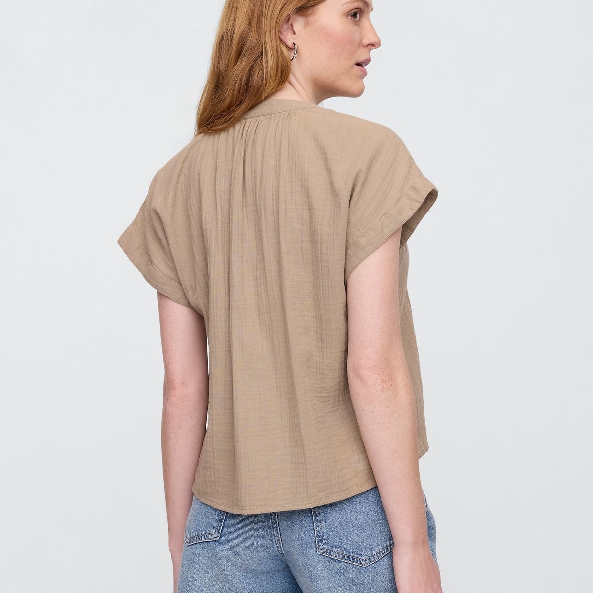 GAP - Blusa Mujer Gauze Manga Corta Beige Gap