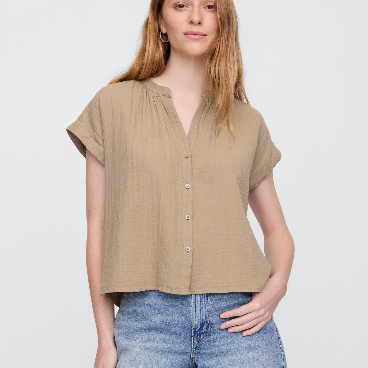 GAP - Blusa Mujer Gauze Manga Corta Beige Gap