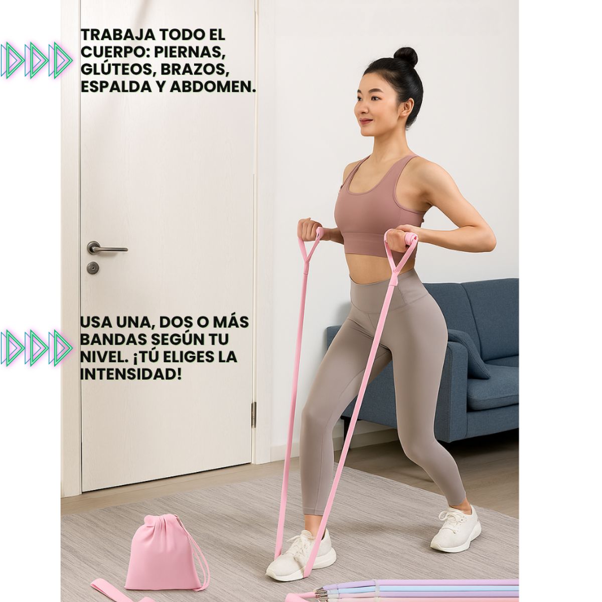 GENERICO - Set Pilates Barra Bandas Resistencia Elasticas Ejercicio