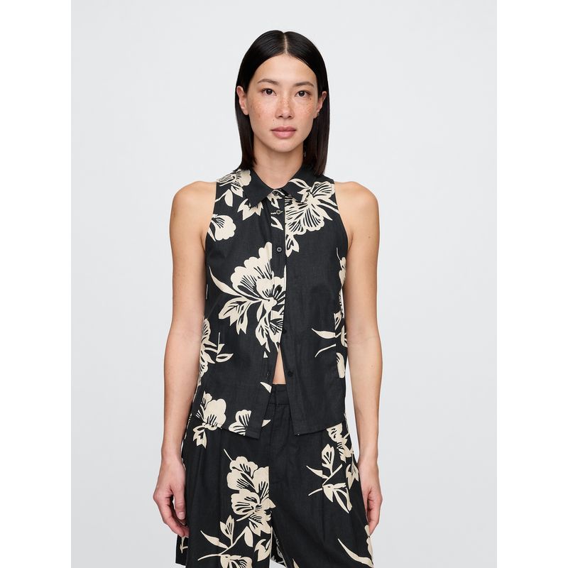 GAP - Blusa Mujer Lino Buttons Sin Mangas Negro Gap