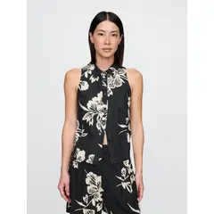 GAP - Blusa Mujer Lino Buttons Sin Mangas Negro
