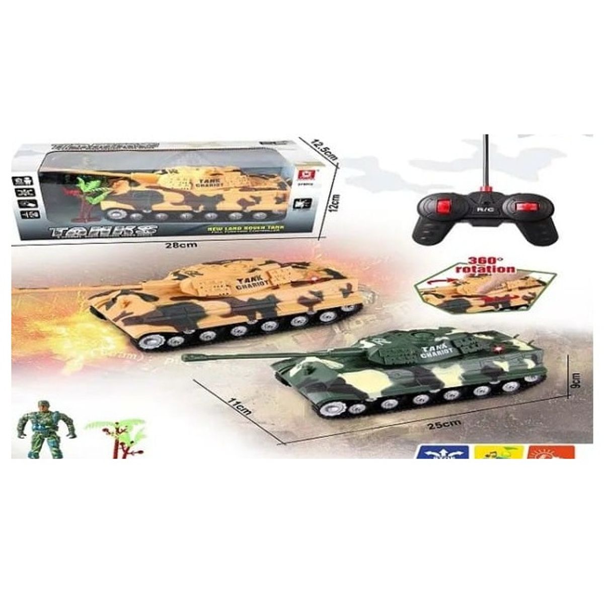 GENERICO - Juguete tanque con control remoto 25 cm ( solo color verde )