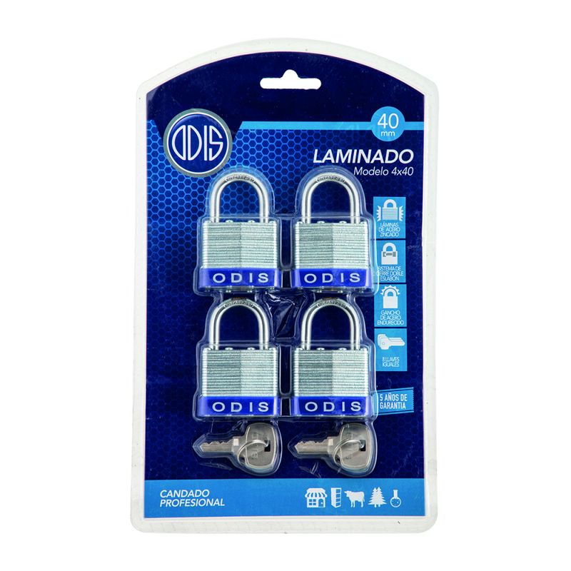 ODIS - Odis Set Candado Laminado 4x40mm Acero Zincado Blíster