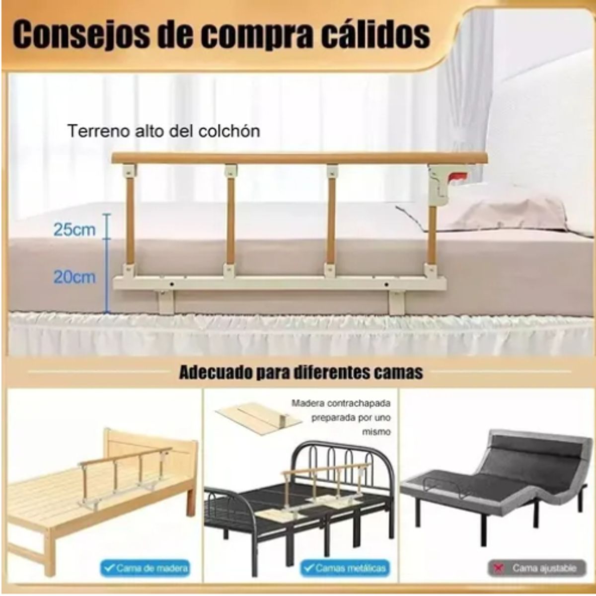 GENERICO - Baranda De Cama Lateral Anticaída Para Cuidado Adulto Mayor