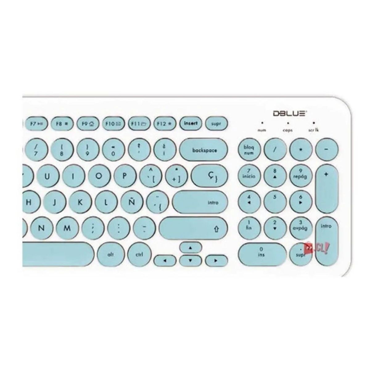 DBLUE - Teclado Usb Ultra Delgado Blanco Letras Celeste Español - Ps