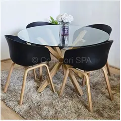 CORI CORI - Juego de Comedor Mesa Warwick Vidrio 100cm + 4 Sillas Cup Negro