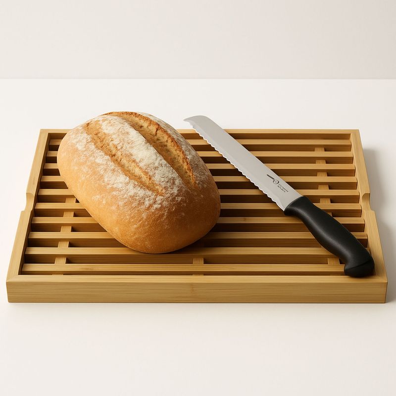 KRONS - Pack Tabla De Picar Pan Bambú + Cuchillo Krons