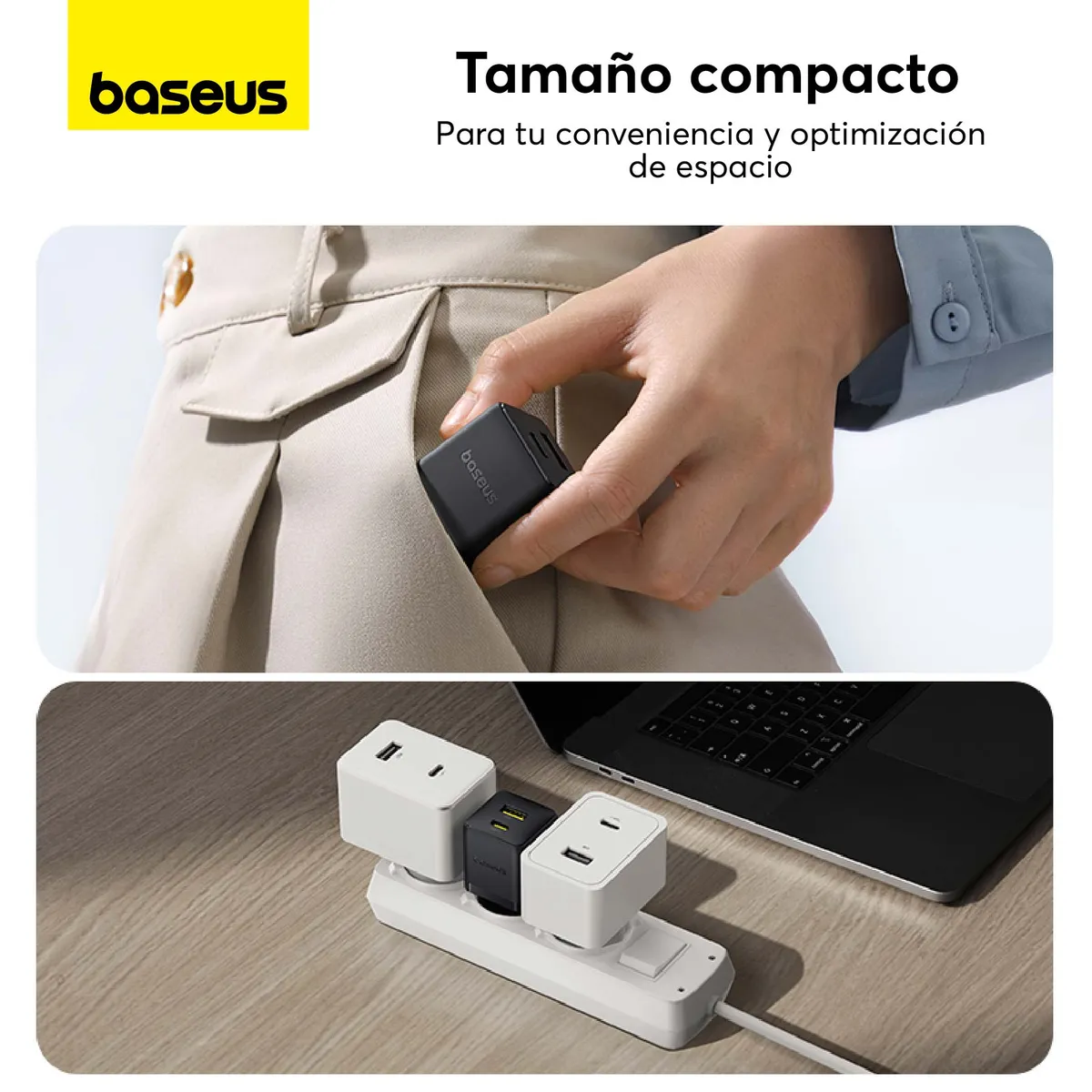 BASEUS - Cargador Rápido Baseus Palm Cluster USB y Tipo C 30W Negro