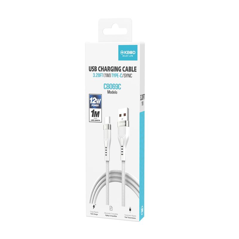KBOD - Cable Para Carga y Datos Usb Tipo C Kbod Cbo69 1 Metro 12W Blanco
