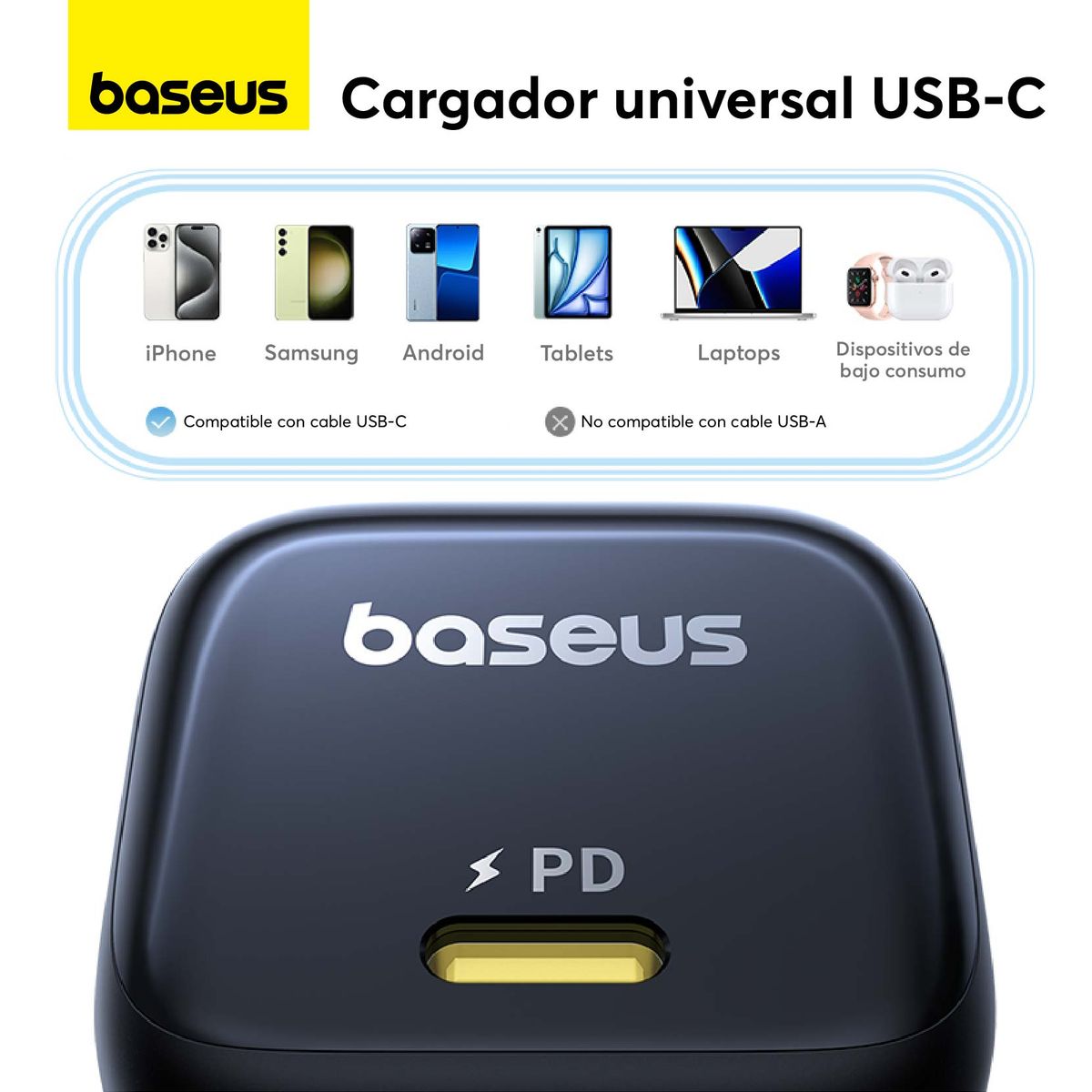 BASEUS - Cargador Rápido Baseus PicoGo GaN6 USB C 45W Negro