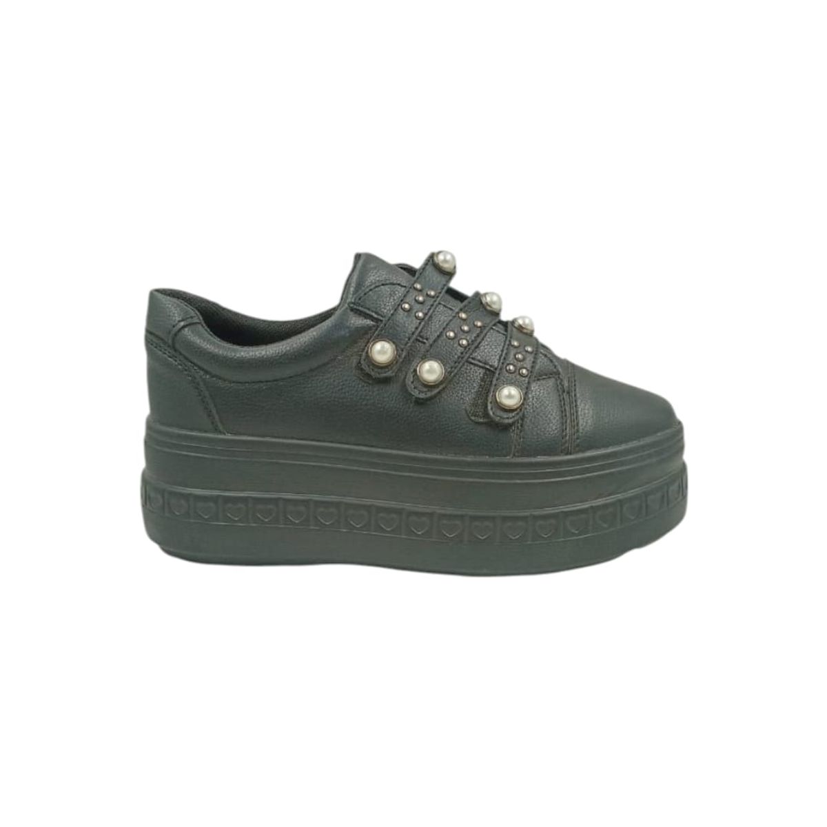 HERIEL - Zapatilla Negra Perlas Mujer