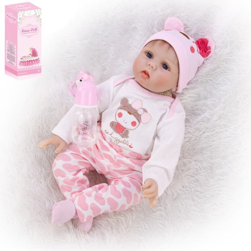 GENERICO - Bebe Reborn Ojos Abiertos Silicona Completa 55cm Acce Rosado