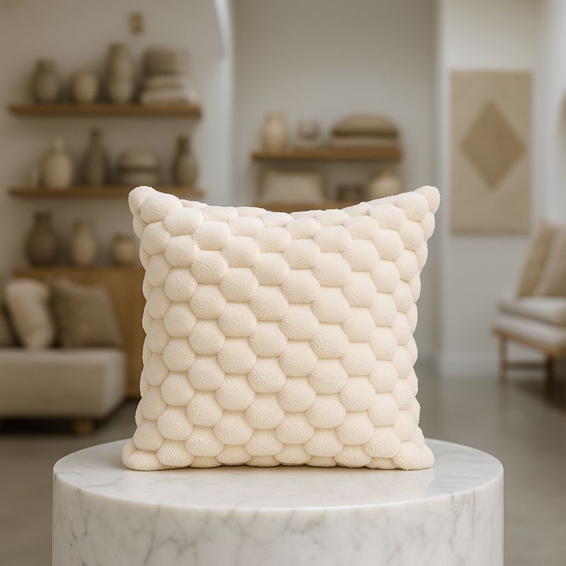 ARMONIA - Funda de cojín beige 45x45 textura burbuja sofá 651