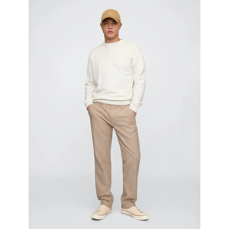 GAP - Pantalón Hombre Straight Lino Beige Gap