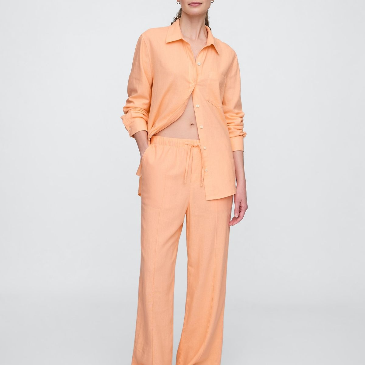 GAP - Pantalón Mujer Wide-Leg Lino Naranjo Gap