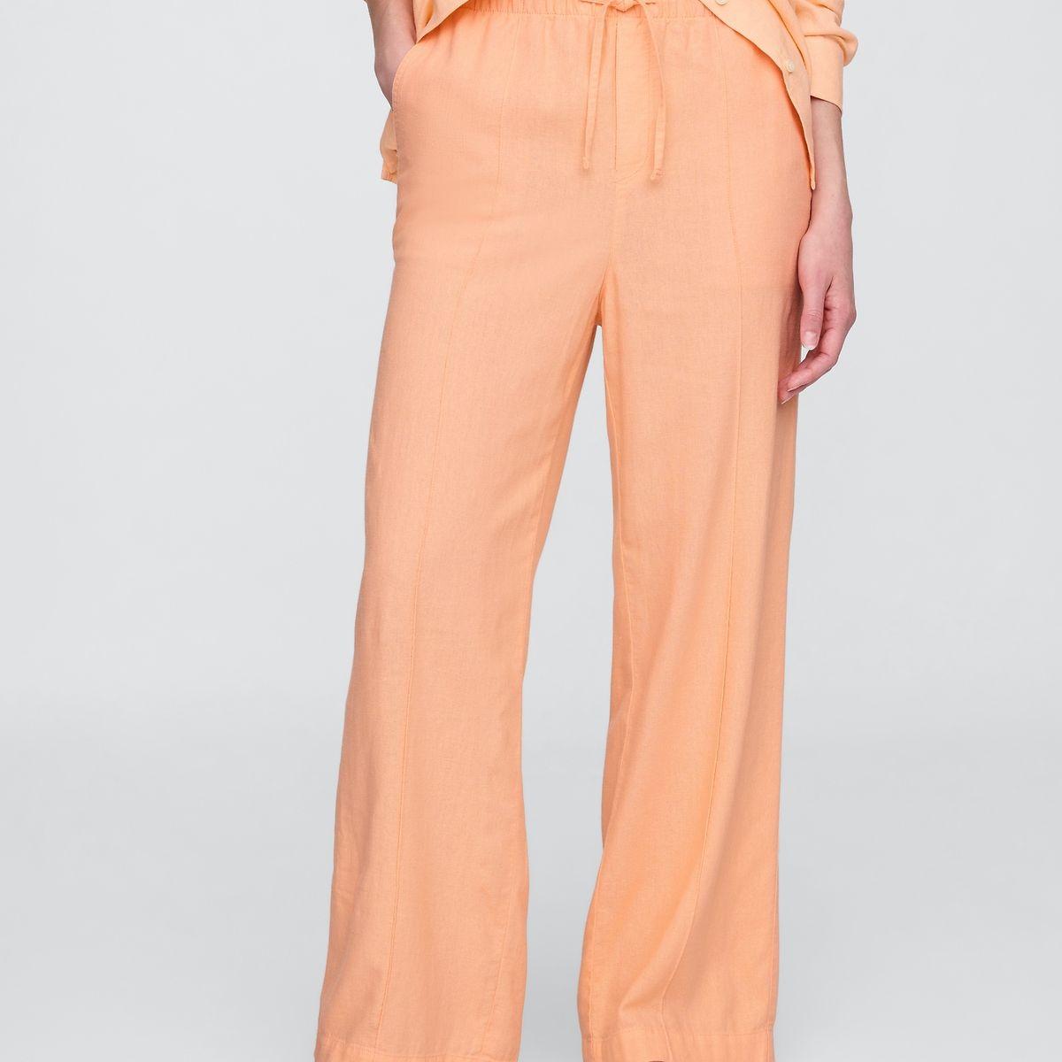 GAP - Pantalón Mujer Wide-Leg Lino Naranjo Gap