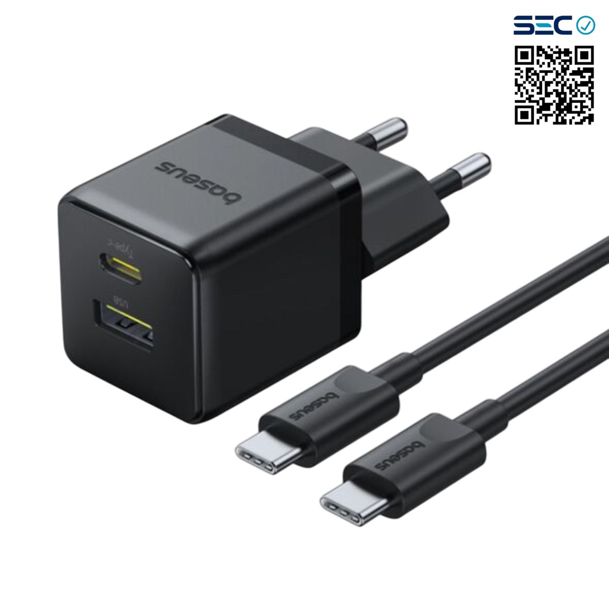 BASEUS - Cargador Rápido Baseus PalmCluster USB USB C 30W + Cable USB C Negro