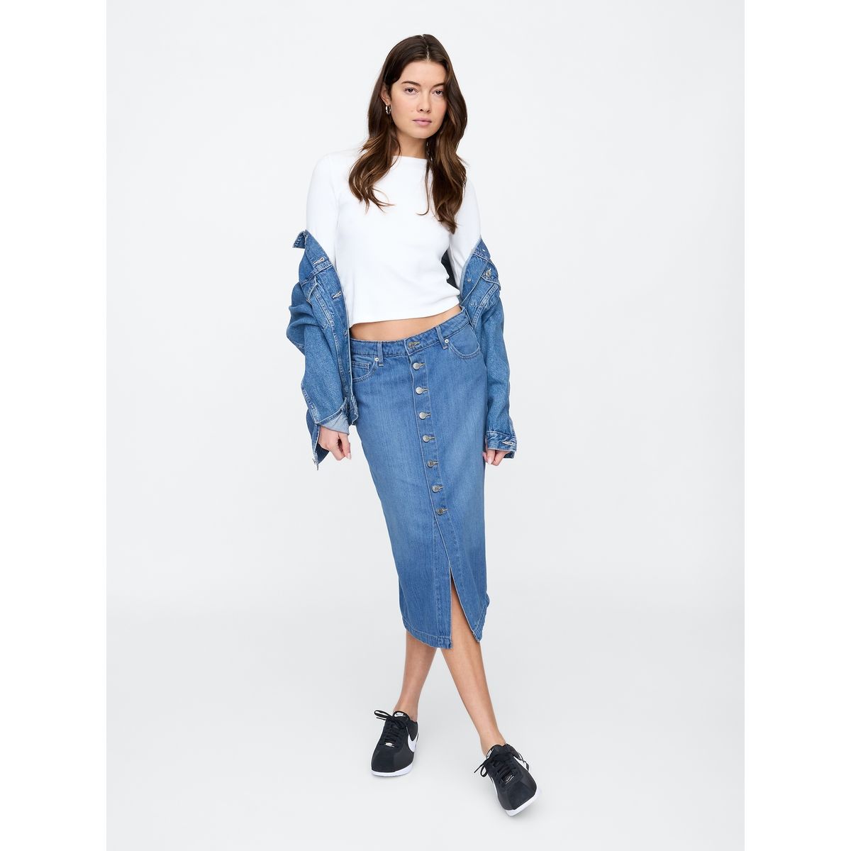 GAP - Falda Mujer Denim Button Down Azul Gap