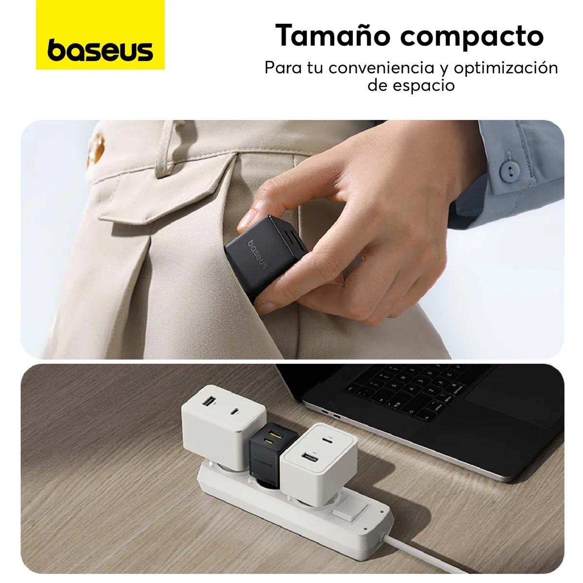 BASEUS - Cargador Rápido Baseus Palm Cluster USB y Tipo C 20W Negro