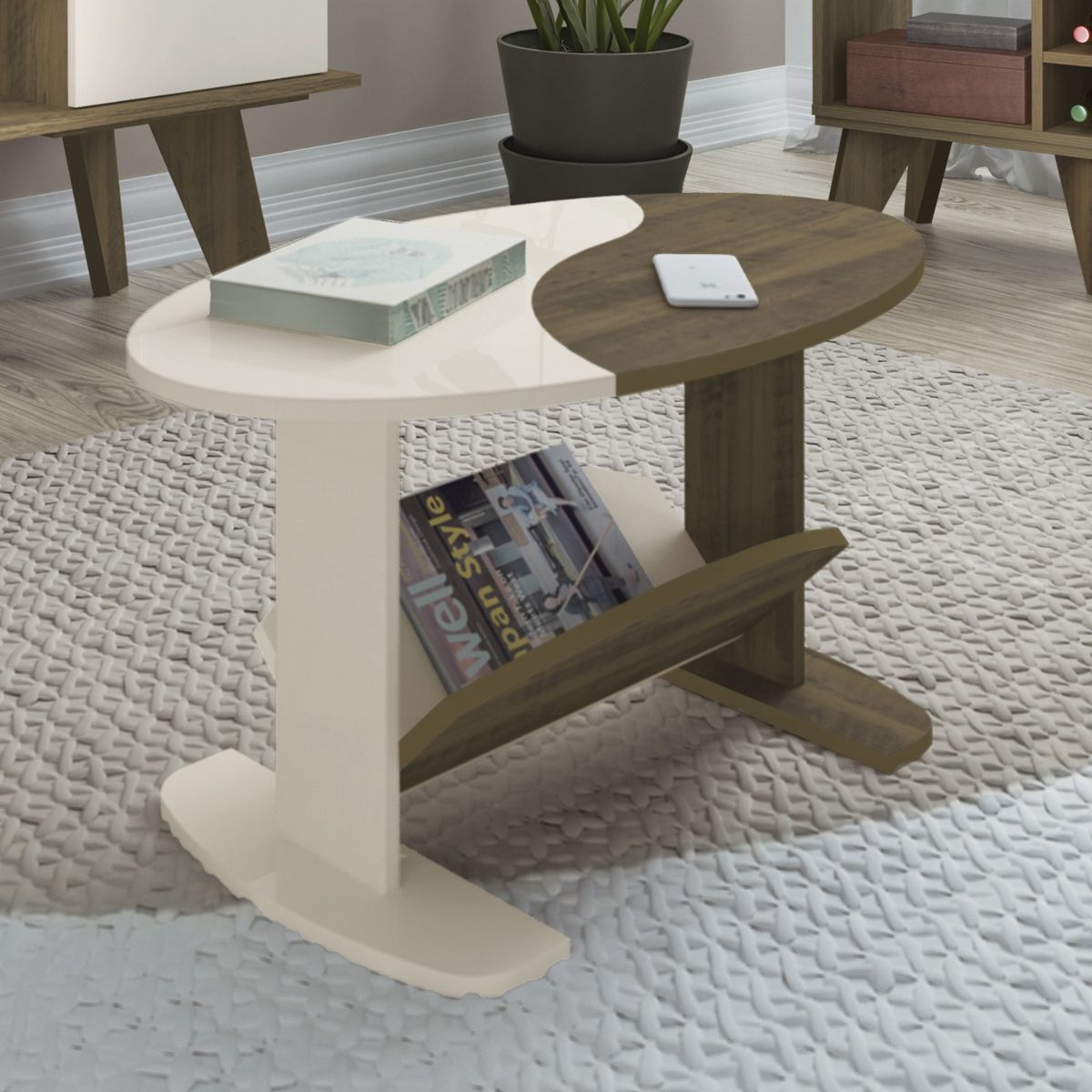 EXIT - Mesa de Centro Ovalada 80x40x45 cm Beige Marrón - Isis