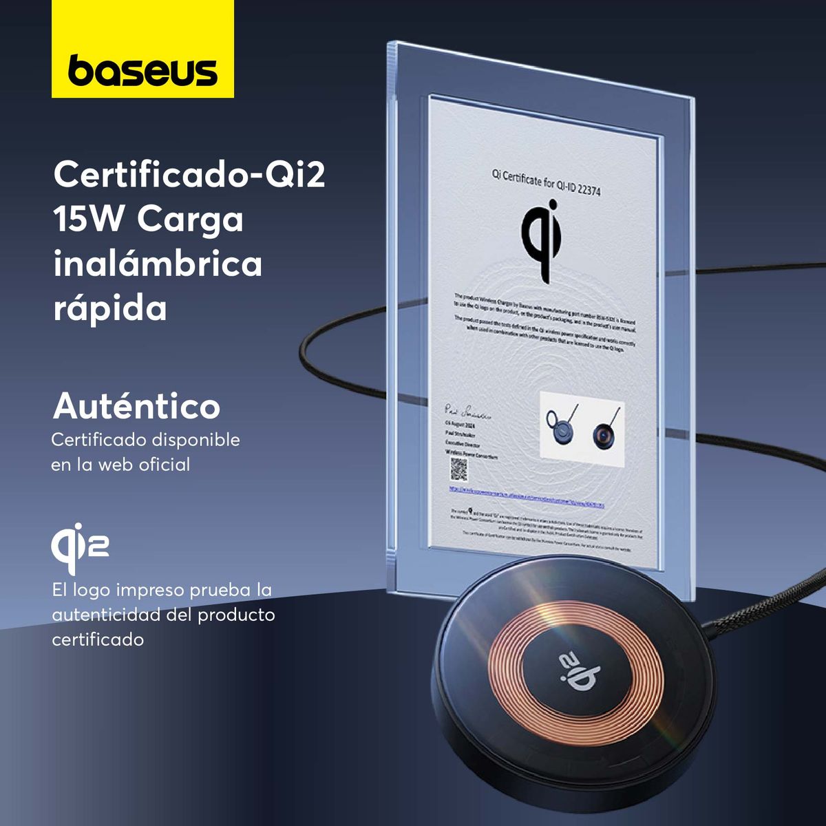 BASEUS - Cargador inalámbrico Qi2 Baseus Mini4 Universal Explorer 15W Negro