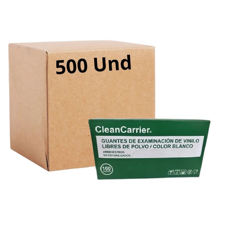 CLEANCARRIER - Guantes Vinilo Transparente Cleancarrier Talla S Pack X500