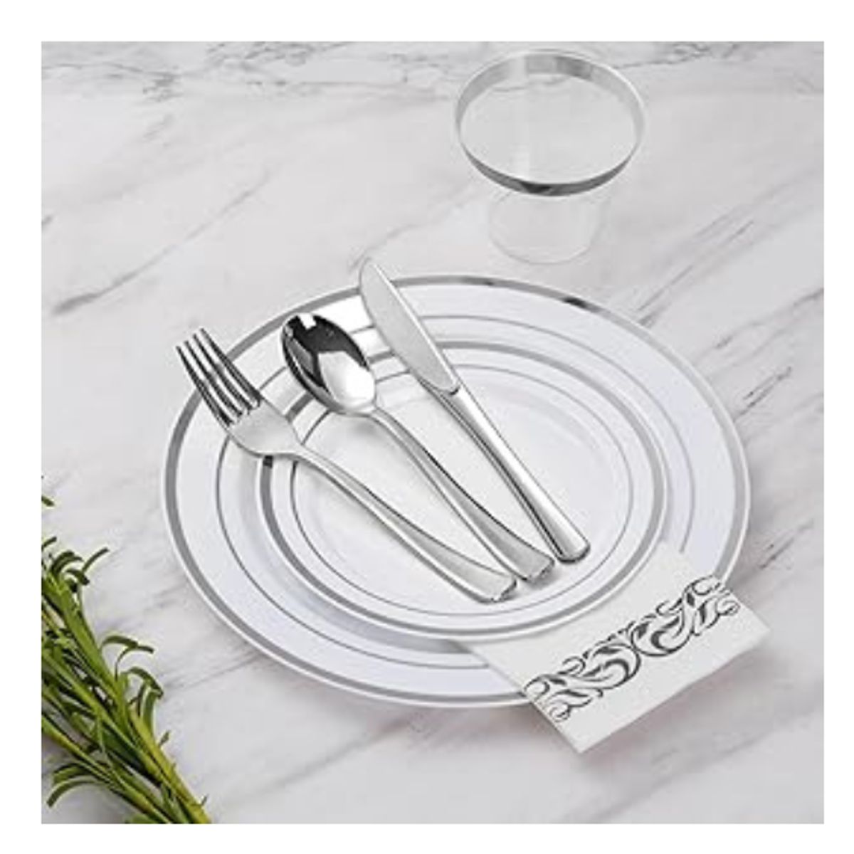GENERICO - Platos Desechables Elegantes Fiesta 10 Personas 70 Pcs Silver