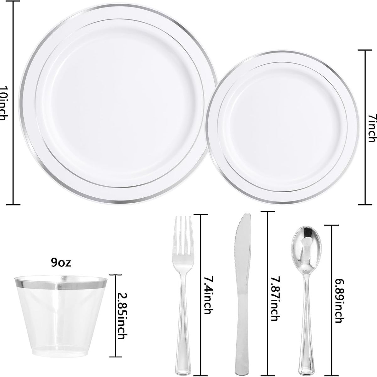 GENERICO - Platos Desechables Elegantes Fiesta 10 Personas 70 Pcs Silver