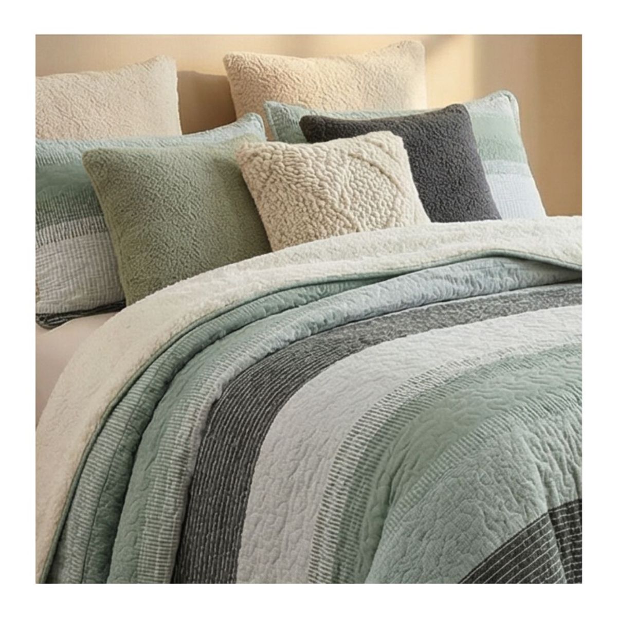 GENERICO - Cubrecama Sherpa 1.5 Plazas - Verde Tricolor M951