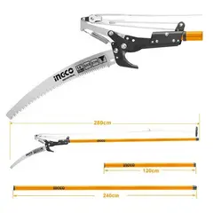 INGCO - Podador Serrucho De Poda Curvo Con Pertiga 28m Arboles