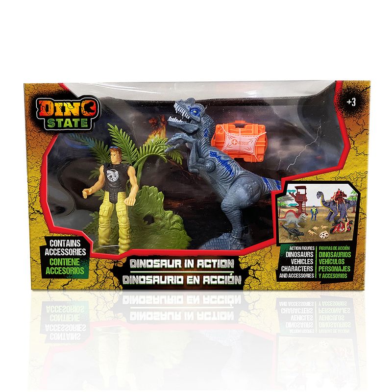 DINO STATE - Set Dinosaurio con Accesorios y Escenario Jurásico