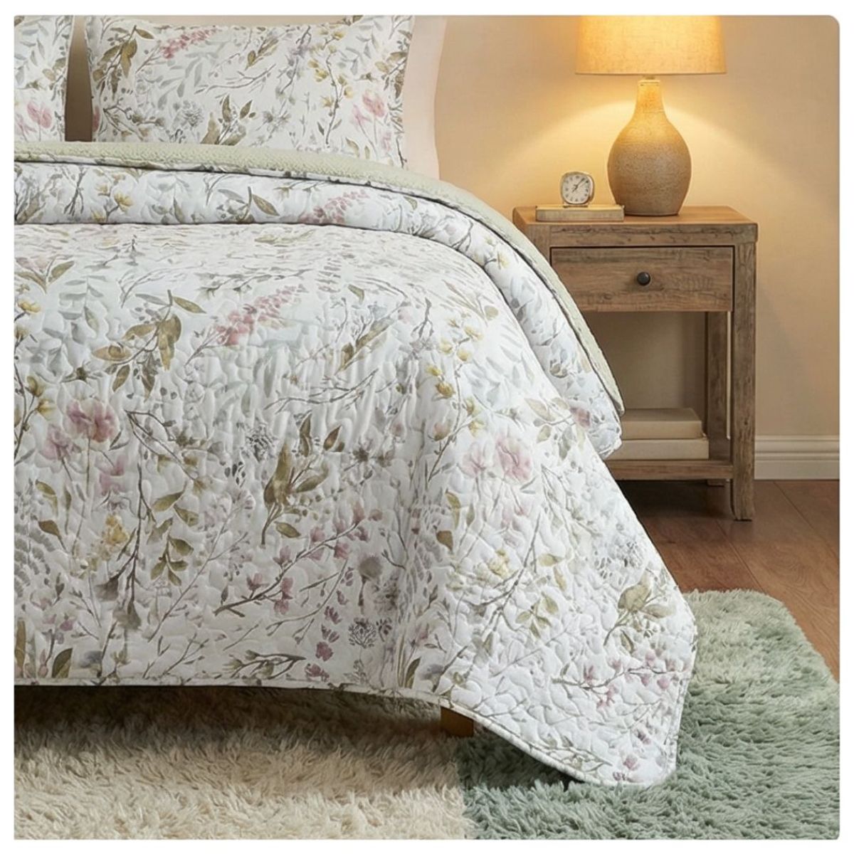 GENERICO - Cubrecama Sherpa 1.5 Plazas - Blanco Flores M955