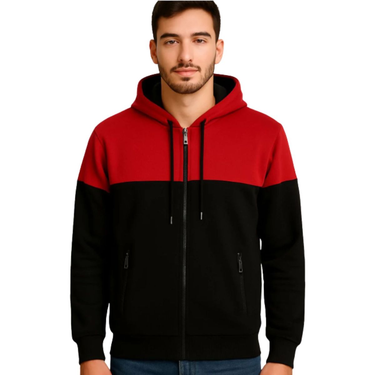 LIKE SHOP - Polerón Hombre Invierno Frisado Con Gorro Bi-Color Cierre 9264