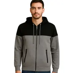 LIKE SHOP - Polerón Hombre Invierno Frisado Con Gorro Bi-Color Cierre 9264
