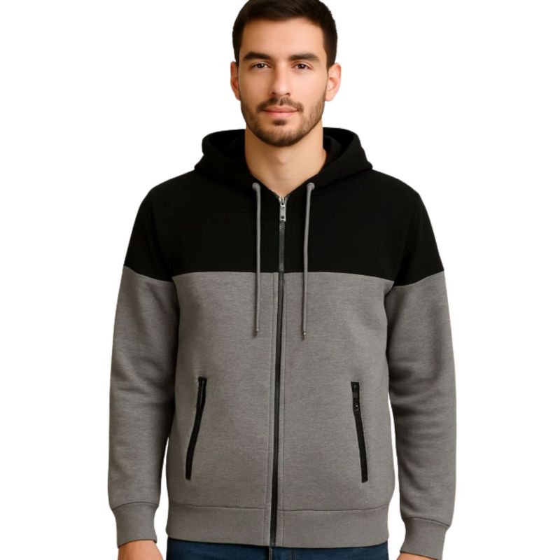 MPROPIA - Polerón Hombre Invierno Frisado Con Gorro Bi-Color Cierre 9264