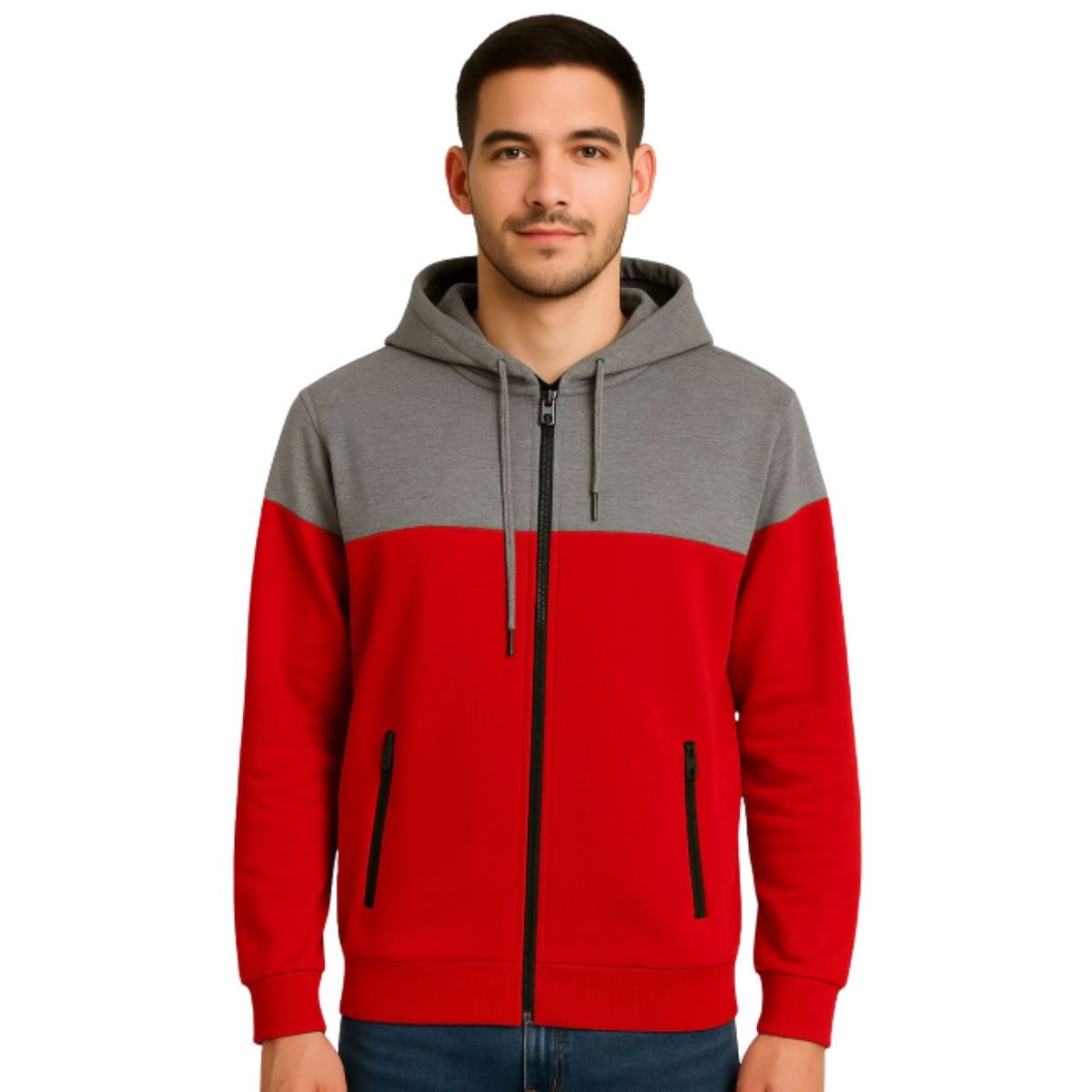 LIKE SHOP - Polerón Hombre Invierno Frisado Con Gorro Bi-Color Cierre 9264