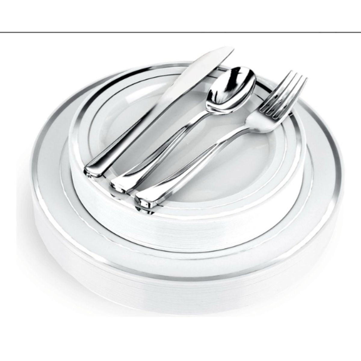 GENERICO - Platos Desechables Elegantes Fiesta 10 Personas 50 Pcs Silver