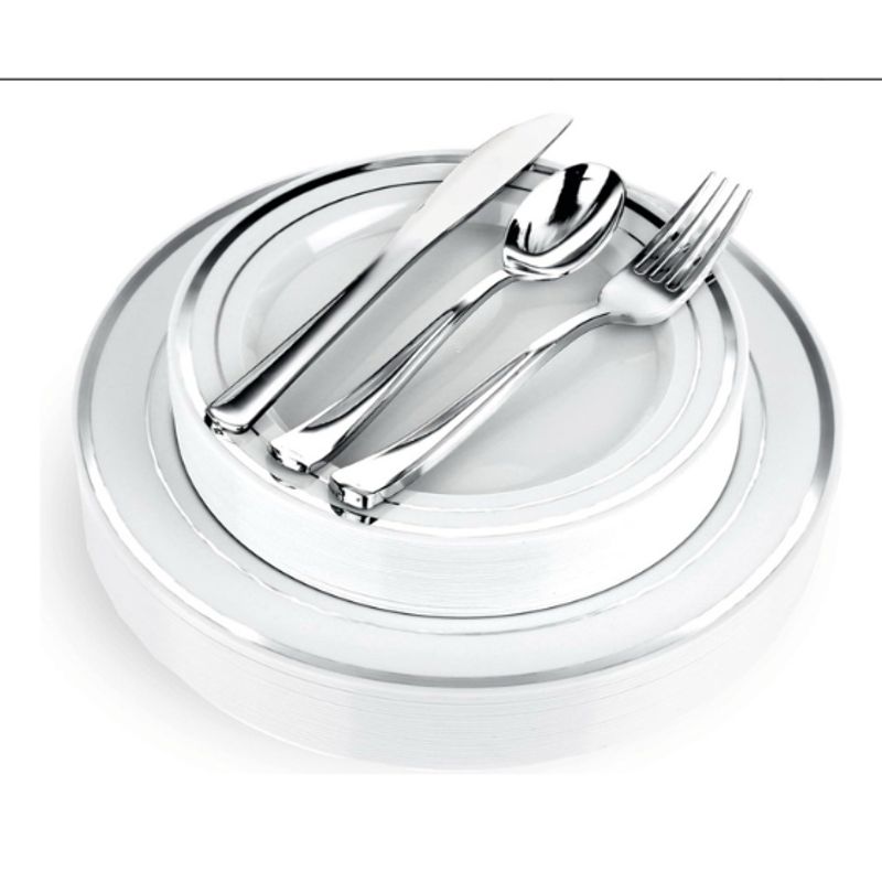 GENERICO - Platos Desechables Elegantes Fiesta 10 Personas 50 Pcs Silver