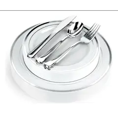 GENERICO - Platos Desechables Elegantes Fiesta 10 Personas 50 Pcs Silver