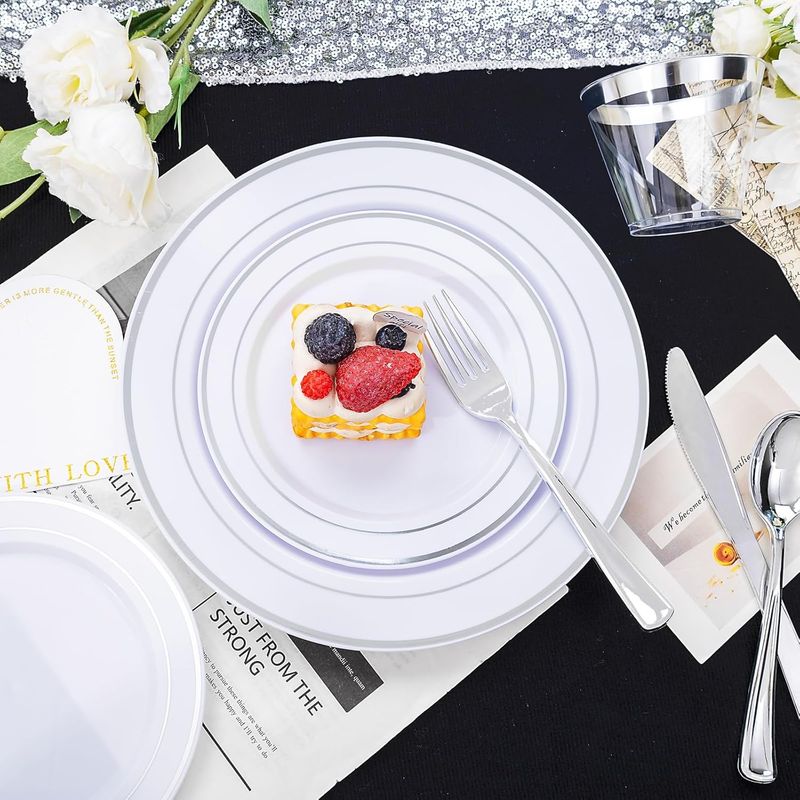 GENERICO Platos Desechables Elegantes Fiesta 10 Personas 50 Pcs